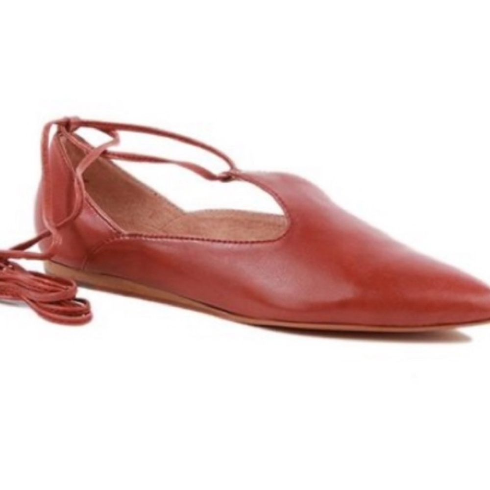 Seychelles Red Hive leather ankle wrap flats